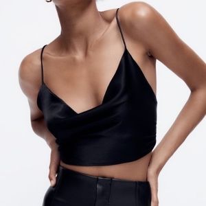Zara satin effect crop top NEVER WORN in black